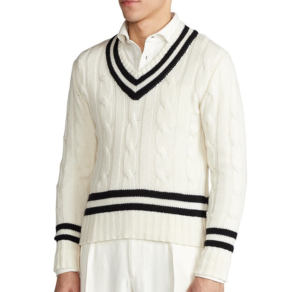 Ralph Lauren Purple Label Cricket Cable Stitch Cashmere V-Neck Sweater size xxl